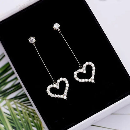 New Exquisite Korean Women'S Fashion Diamond Long Tassel Heart-Shaped Pendant Earrings Jewelry Gift