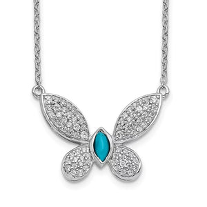 14K White Gold Real Diamond and Turquoise Butterfly Necklace