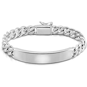 FASHION Classic Men'S Silver Jewelry Bracelet 925 Silver Gold Bracelet Glossy Bracelet 10MM Italian Silver Cuban Chain Safety Clasp
