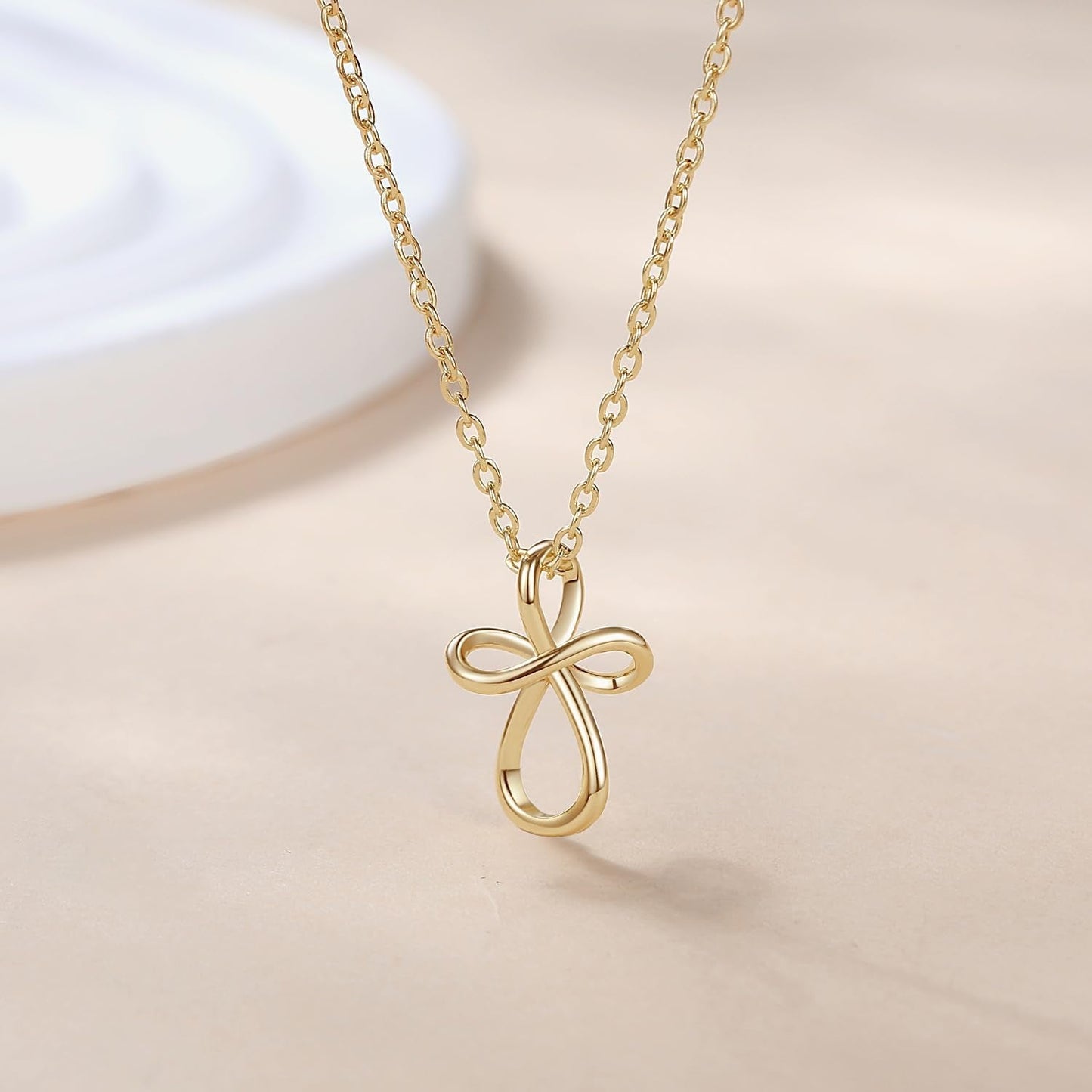 Cross Necklace 14K Gold Cross Necklaces for Women Twisted Gold Chain Necklace for Womens Pendant Necklaces 24Mm (18 Inch)