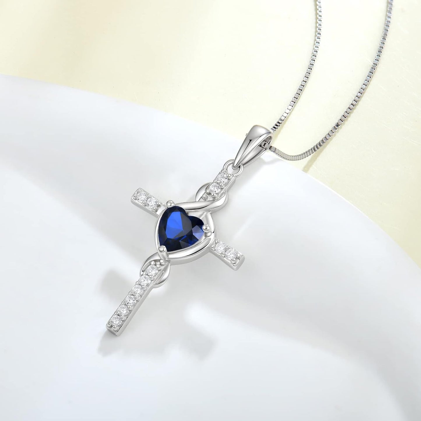 Cross Infinity Necklace 925 Sterling Silver Heart Birthstone Pendant Jewelry Christian Gift for Women Her