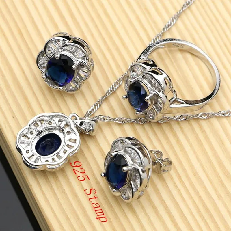 12 Colors Gemstone Jewelry Kits 925 Silver Jewelry Sets Sapphire Amethyst Ruby Emerald Charm for Wedding Women