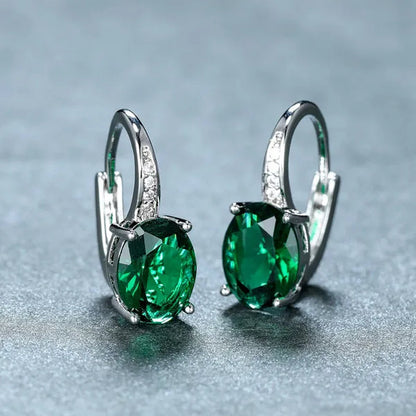 1Pair 925 Sterling Silver 14K White Gold Hoop Earrings New Fashion Oval Cut Aquamarine Amethyst Topaz Sapphire Diamond Earrings Drop Dangle Earrings Gift