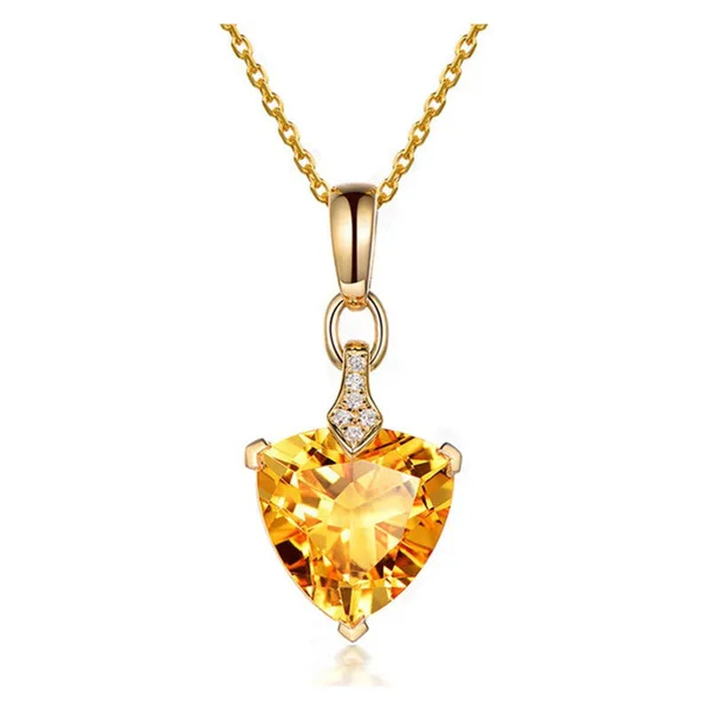 Romantic 18K Golden Plated Copper Setting Heart Shape Citrine Jewelry Set Love Shape Pendant Necklace Heart Micro Inlaid Cubic Zirconia Stud Earrings Butterfly Open-End Ring Flower Bracelets for Women Gifts