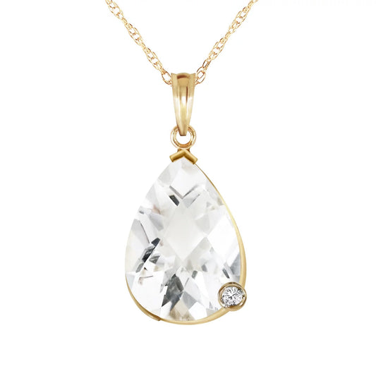 5.04 CTW 14K 16" Solid Gold Necklace Natural Briolette Checkerboard Cut White Topaz and Diamond Pendant