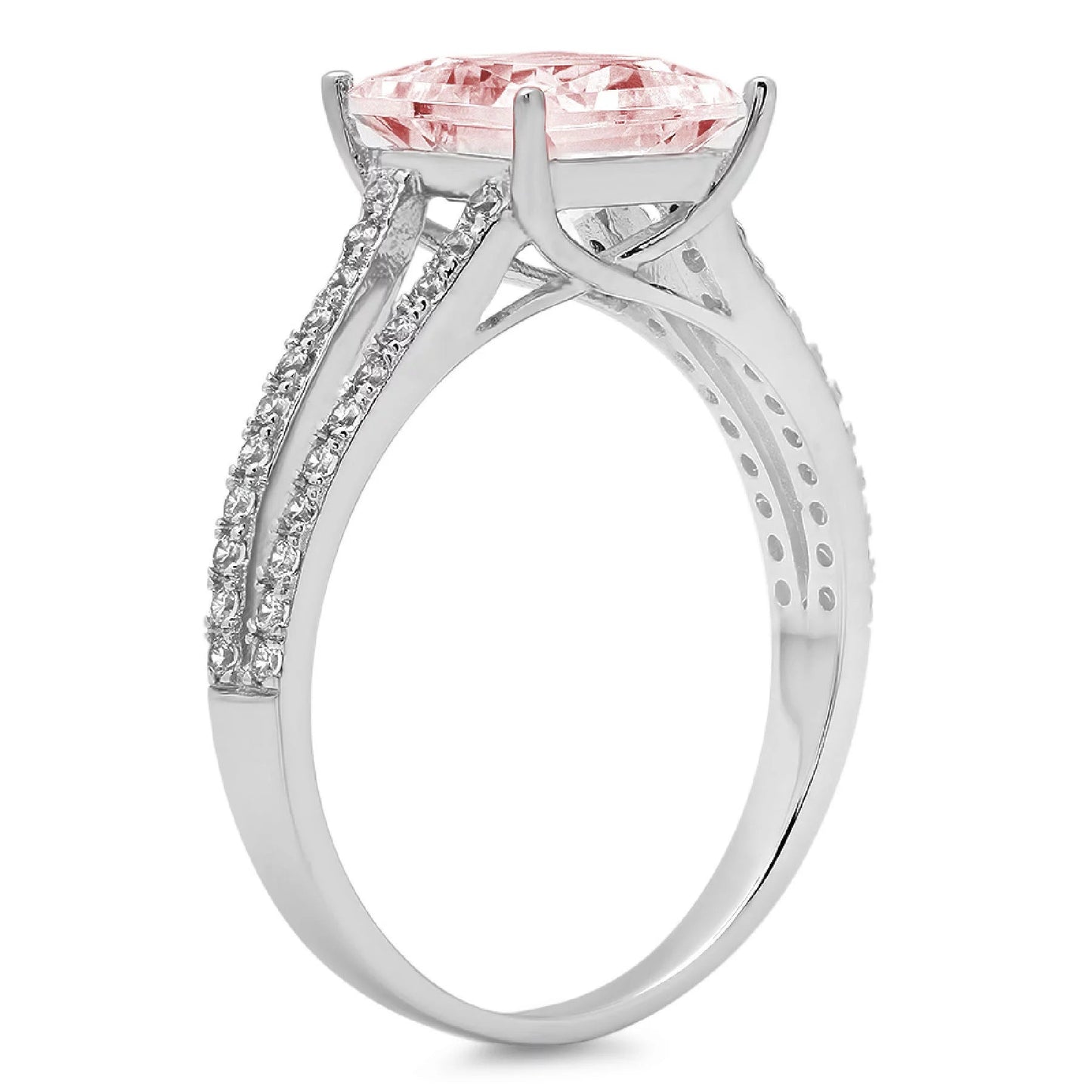 2.44 Ct Brilliant Princess Cut Simulated Pink Diamond 14K White Gold Solitaire with Accents Ring SZ 4.5