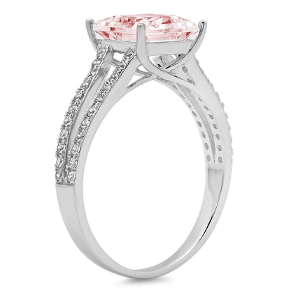 2.44 Ct Brilliant Princess Cut Simulated Pink Diamond 14K White Gold Solitaire with Accents Ring SZ 4.5
