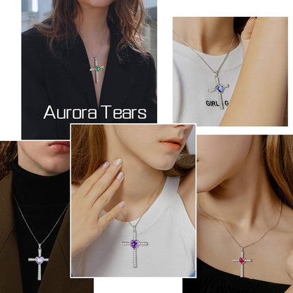 Heart Birthstone Necklace/Ring,925 Sterling Silver Women Cross/Heart 12 Birth Stones Jewelry for Birthday Gift Anniversary Wedding