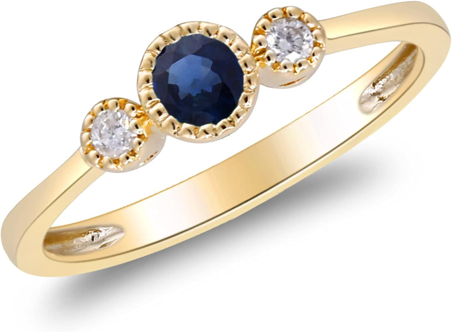 Gin and Grace 10K Yellow Gold Genuine Blue Sapphire Ring with Diamonds|Ethically, Authentically & Organically Sourced (Round-Cut) Shaped Sapphire Hand-Crafted Jewelry for Her | Sapphire Ring for Women Holiday Gifts