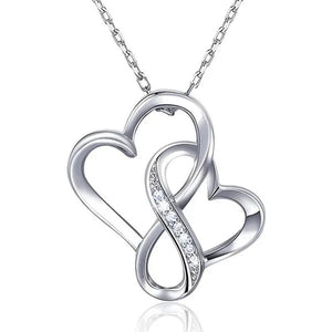 Fashion Double Heart Pendant 925 Sterling Silver Infinity Necklace for Women Bridal Wedding Anniversary Gift