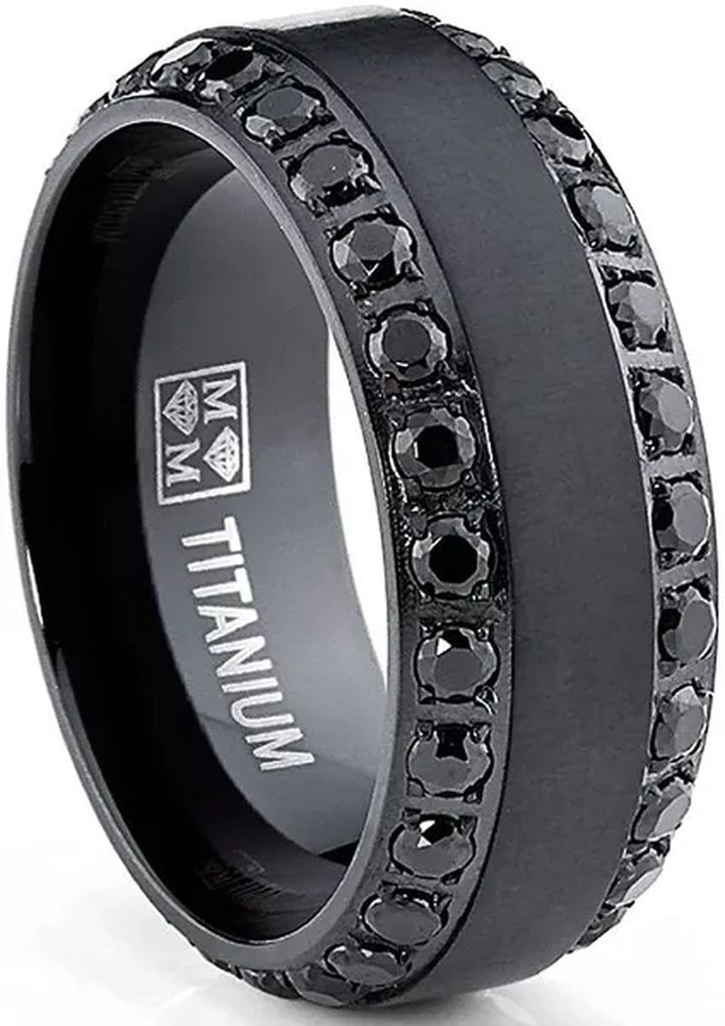 1.75 Carats Men'S Titanium Wedding Band Ring 8MM Rose Goldtone Black Silvertone
