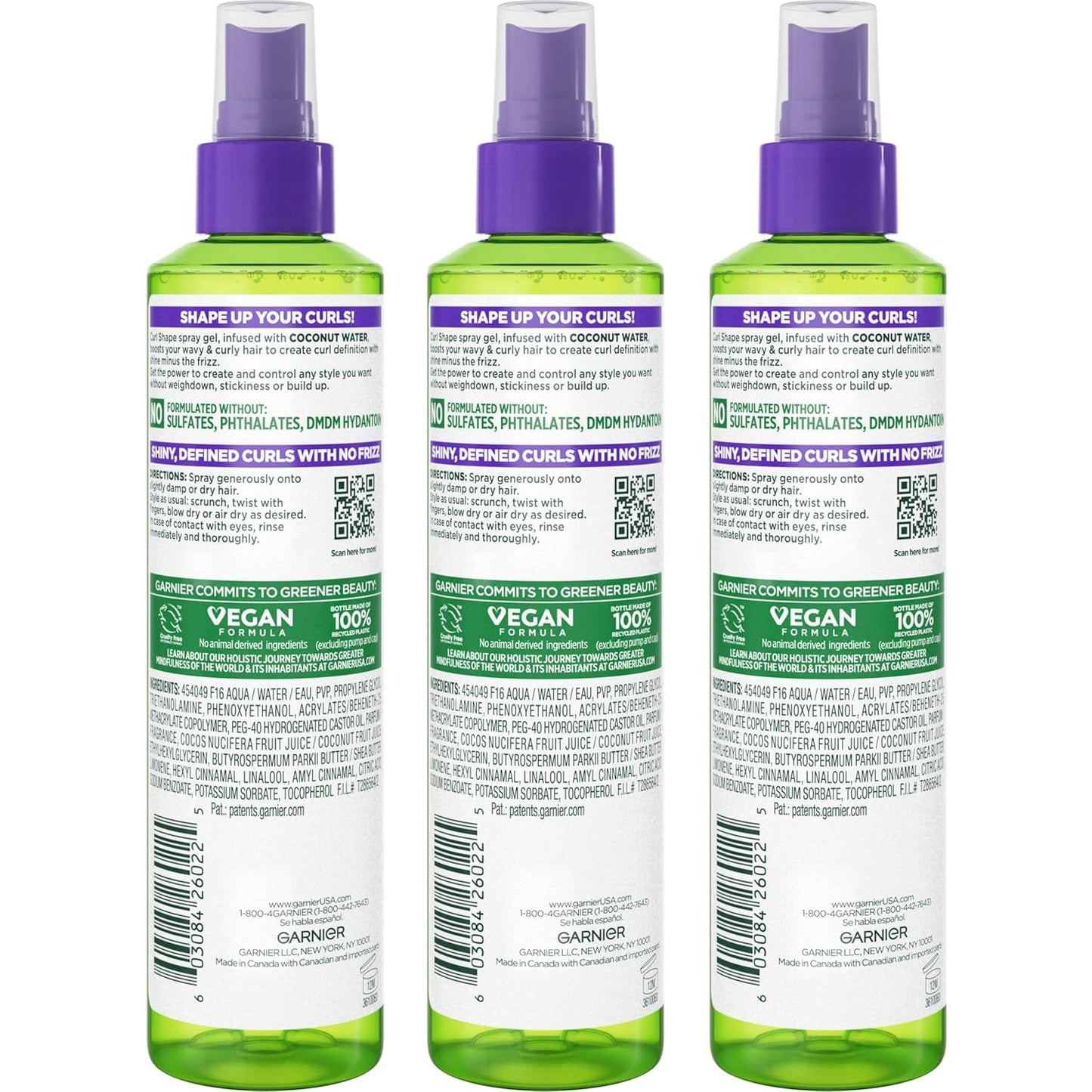 Fructis Style Curl Shape Defining Spray Gel for No Frizz, 8.5 Fl Oz, 3 Count (Packaging May Vary)