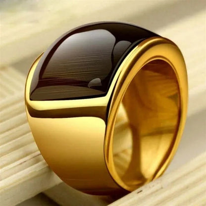 New Fashion Rings 316L Stainless Steel Gold Plated Simple Jewelry Ring With Opal For Men
