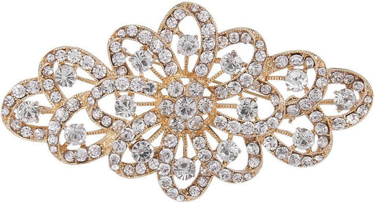 4 Inch Bridal Flower Ribbon Brooch Clear Austrian Crystal
