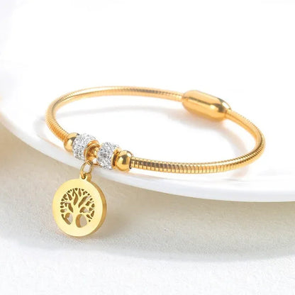 AAA CZ Life Tree Bangel Women Fashion Stainless Steel Family Tree Bracelet Jewelry