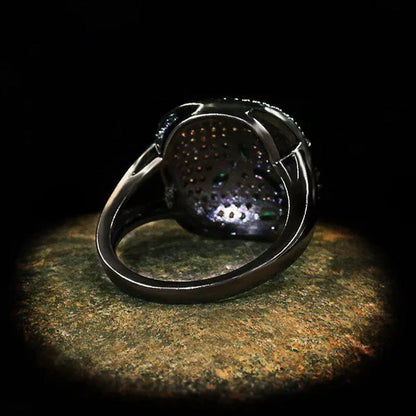 New Unique Black Gold Women's Ring Color Full Zircon Ring Jewelry 925 Silver Women's Ring Exaggerated Plant Ring