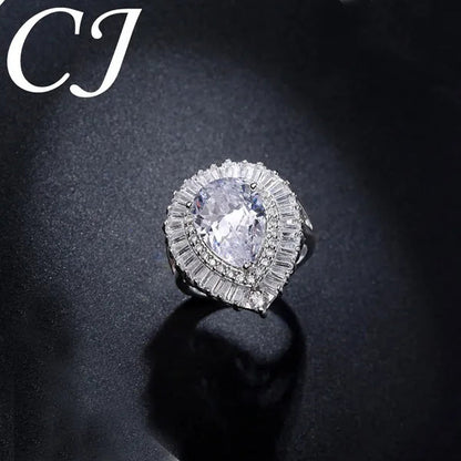 CANDICE Romantic Valentine'S Day Gift Top Quality Pear Shape AAA CZ Stone Setting Sterling Silver Plated Adjustable Ring for Lover