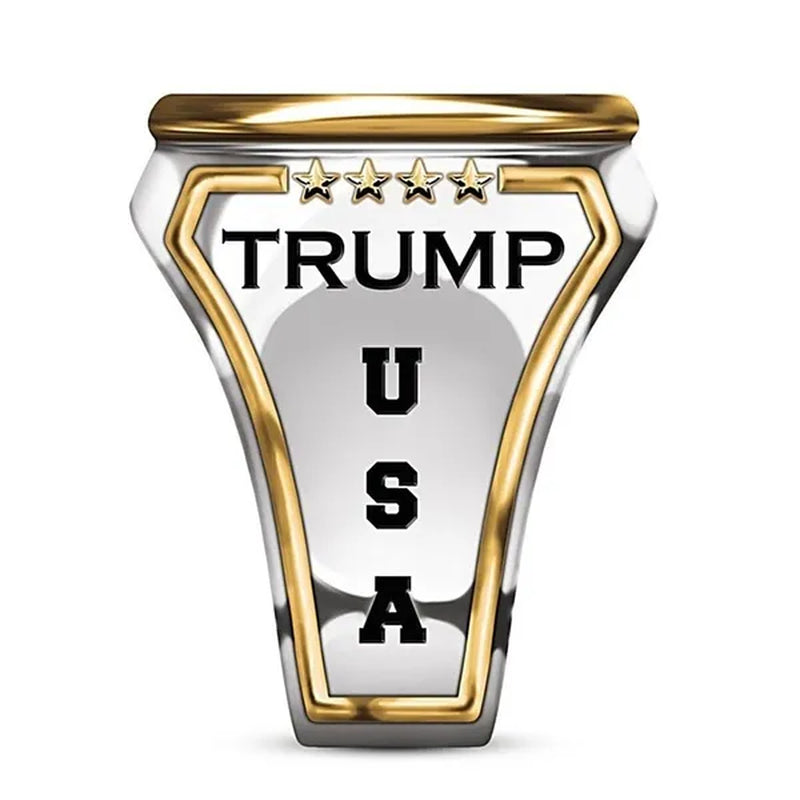 925 Sterling Silver Plated Mens Fashion Ring Two Tone 18K Gold Plated"Make America Great Again" USA President Trump Statue Commemorative Coin Rings General Election Trump Supporters Jewelry Successfully Elected Souvenir Gift Size 6 - 13 - WORLD TIME VISITS