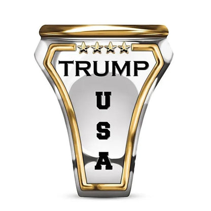 925 Sterling Silver Plated Mens Fashion Ring Two Tone 18K Gold Plated"Make America Great Again" USA President Trump Statue Commemorative Coin Rings General Election Trump Supporters Jewelry Successfully Elected Souvenir Gift Size 6 - 13 - WORLD TIME VISITS