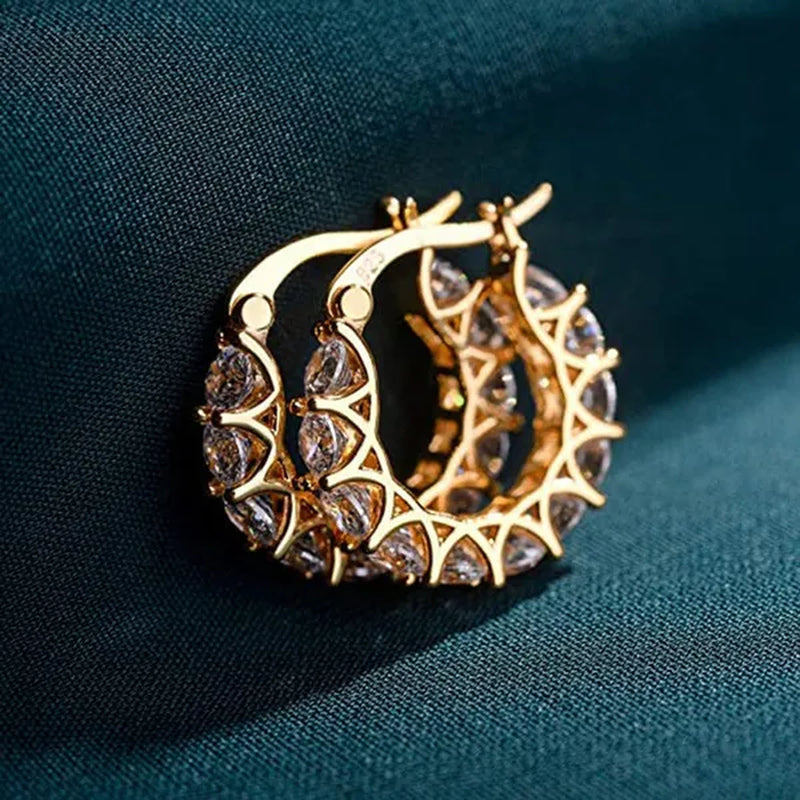 18K Gold Plated 925 Sterling Silver Post Diamond Party Engagement Hoop Earrings for Women Elegant Gift