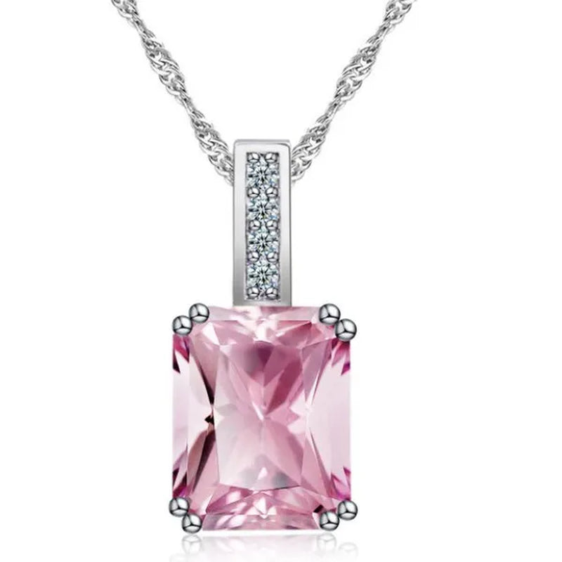Woman Fashion Jewellery Simplicity Elegant Sapphire/Amethyst/Pink Necklace Silver Banquet Engagement Jewellery Necklace