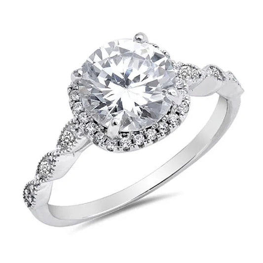 Sterling Silver .925 CZ Diamond Cubic Zirconia Women'S Halo Vintage Antique Engagement Ring Size 5-10
