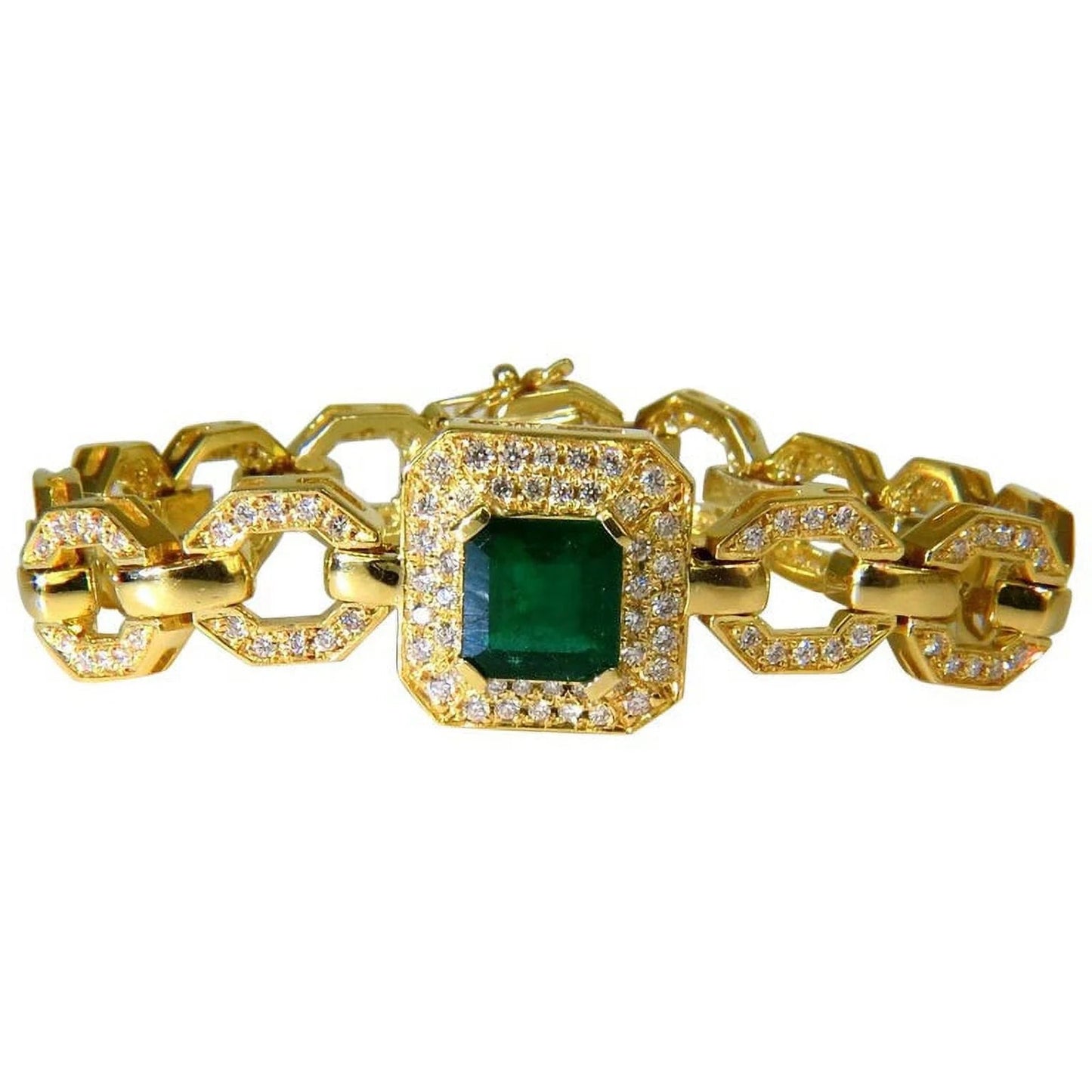6.25CT NATURAL EMERALD DIAMOND BRACELET 18KT GREEK LINKED DECO