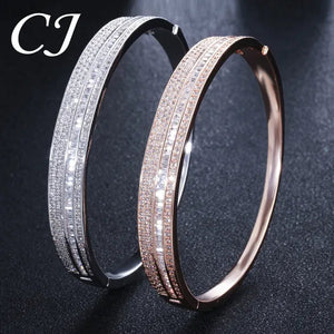 CANDICE New Fashion Simple Unisex Open Bangle Setting Sparkling CZ Stone Rose Gold & White Gold Plated Cuff Bracelet Jewelry for Women Men Couple Gift