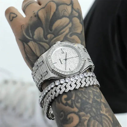 Men Women Hip Hop Luxury Plating 925 Silver Plating Watch Iced Out Hip Hop Jewelry
