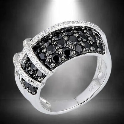 Fashion Women Creative Cross Cross Zircon Ring Black and White Bicolor Zircon Ring Engagement Rings for Women Princess Jewelry Lovely Girl Birthday Party Anniversary Gift Size: 5-11