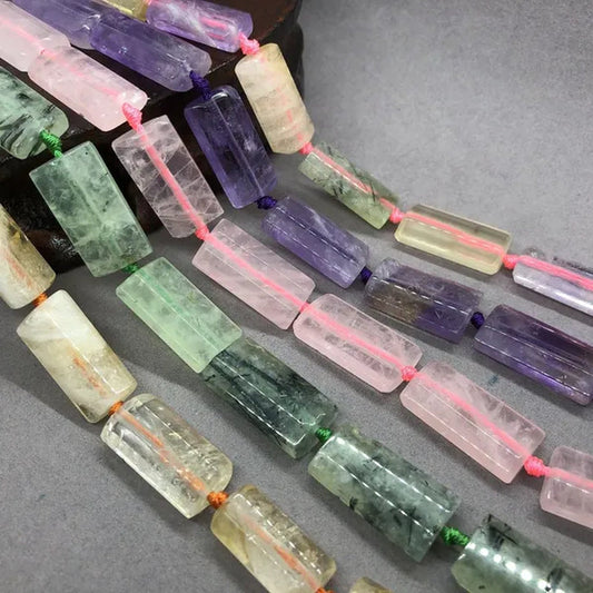 Natural Faceted Rectangle Bead Crystal Amethyst Rose Quartz Prehnite Citrine Diy