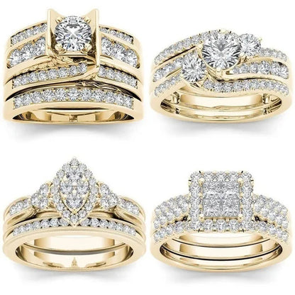 6 Delicate 2-3 Pieces/Set Women's Shiny White Zircon Ring Set Anniversary Christmas Gift Engagement Bride Wedding Jewelry Ring Size 6-10