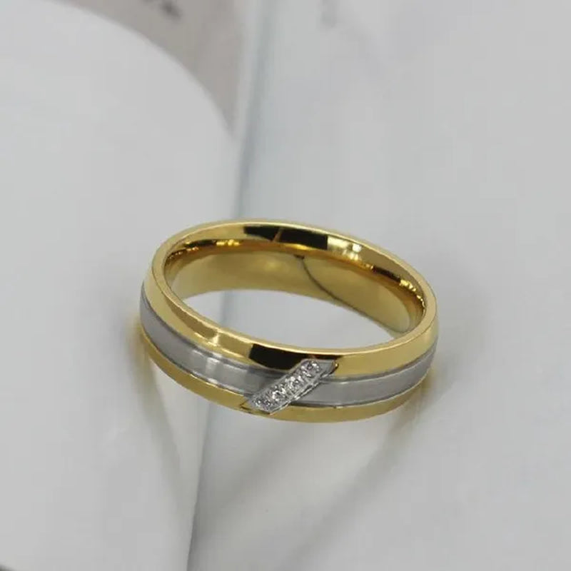1PCS Fashion Jewelry Cute Cubic Zirconia Ring For Womens And Mens,Titanium Steel Wedding Ring Couple Jewelry Set Gold BY EZMAX