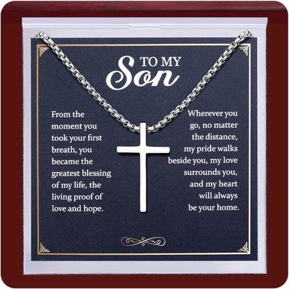 S925 Sterling Silver Cross Necklace for Men Solid Sterling Silver Cross Pendant Necklace Boys Mens Cross Necklace Jewelry Gifts with Box & Card Birthday Anniversary Christmas Father'S Day