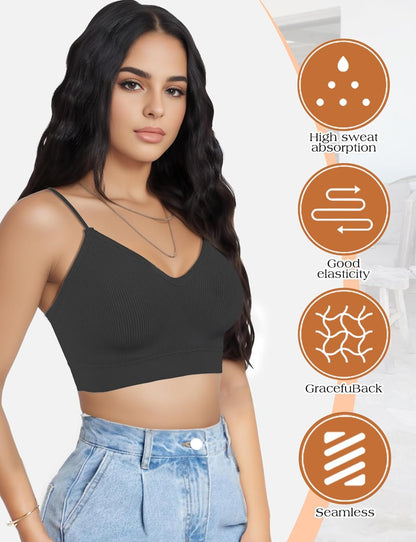 2-4PCS Women'S V-Neck Padded Seamless Straps Bralette, Everyday Basic Sleeping Bra, Sports Bras for Women, Sports Bra