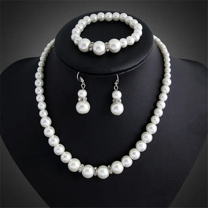 Wedding Jewelry Set Bride Bridesmaid Elegant Princess  Crystal Necklace Earrings Bracelet Pearl Jewelry Set For Women Girl - WORLD TIME VISITS