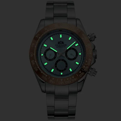 Automatic Watches Self Wind Mechanical Gold Stainless Steel Glacier Ice Blue Dial Chestnut Brown Bezel Luminous Men Watch