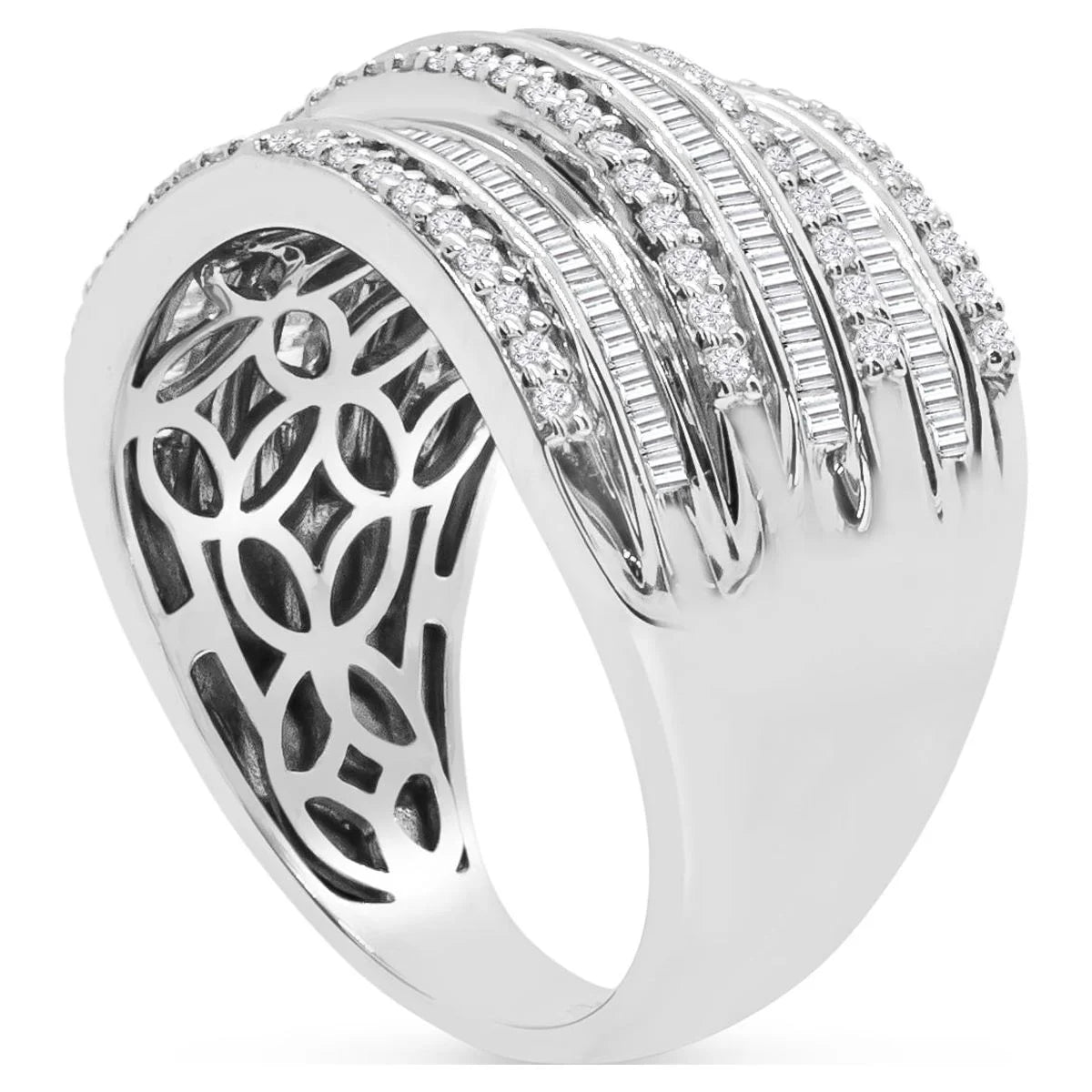 1 Carat Baguette and round Colorless Diamond Band Ring in Sterling Silver for Women