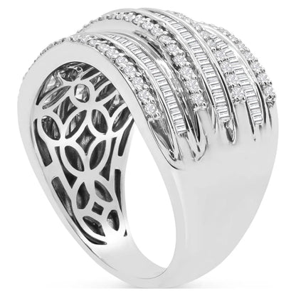 1 Carat Baguette and round Colorless Diamond Band Ring in Sterling Silver for Women