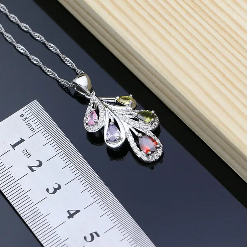 925 Silver Bridal Jewelry Sets Multicolor Topaz Charm for Women Party Plant Design Ring Bracelet Set