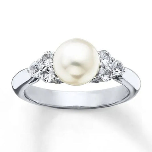 Elegant Pearl Diamond White Sapphire Women Jewelry 925 Sterling Silver Ring Engagement Wedding Jewelry Size 6 7 8 9 10