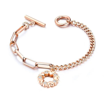 Stainless Steel CZ Bracelet Silver Rose Gold Color Love Heart Pattern Decorating Chain Bracelets