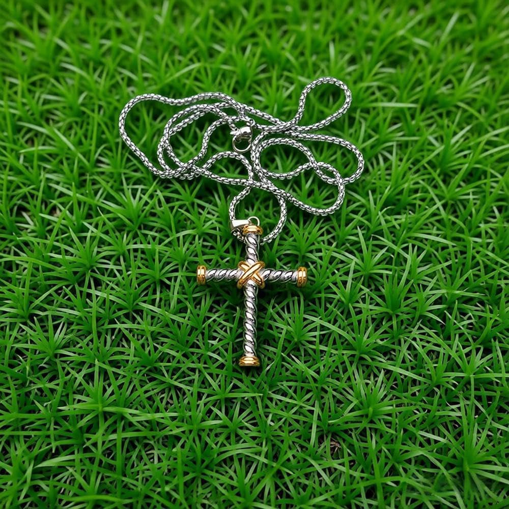 Cable Cross Pendant Necklace Antique Overlap Fashion Twisted Wire Necklaces Jewelry for Women Men Gift