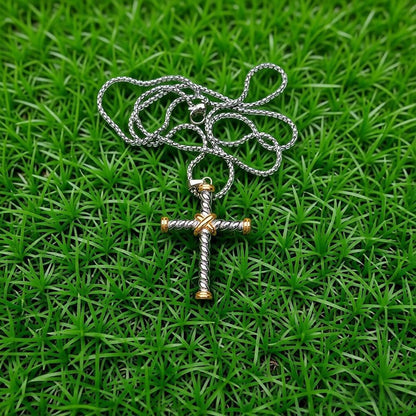 Cable Cross Pendant Necklace Antique Overlap Fashion Twisted Wire Necklaces Jewelry for Women Men Gift
