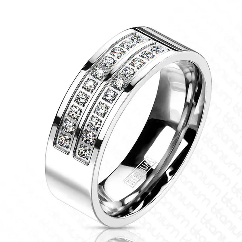 Men'S Solid Titanium Simulated Diamond Micro Paved Wedding Band Ring Size 8