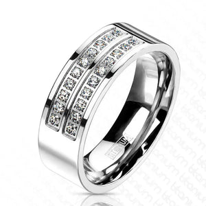 Men'S Solid Titanium Simulated Diamond Micro Paved Wedding Band Ring Size 8