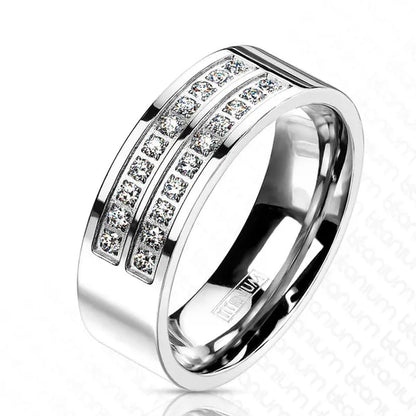 Men'S Solid Titanium Simulated Diamond Micro Paved Wedding Band Ring Size 8