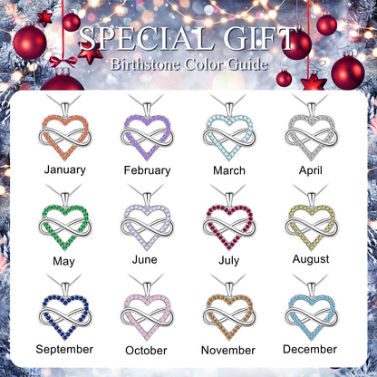 Women'S Love Heart Necklace, Birthstone Infinite Pendant, 14 Gold Plated Silver Sapphire/Ruby/Emerald/Amethyst/Aquamarine Jewelry for Mom/Wife/Gilrfriend