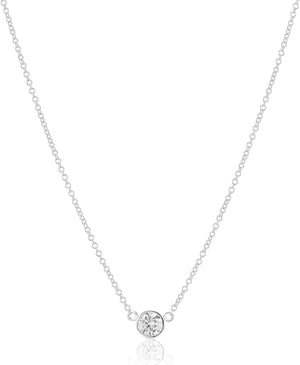 14K Gold Bezel Set Solitaire Adjustable Pendant Necklace, 16" + 2" Extender