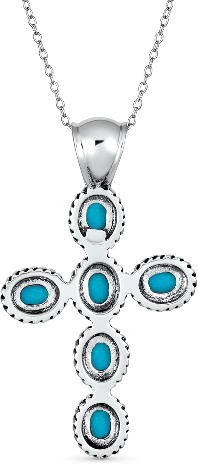 South Western Style Stabilized Turquoise Rope Bezel Set Cross Pendant Necklace for Women .925 Sterling Silver More Colors